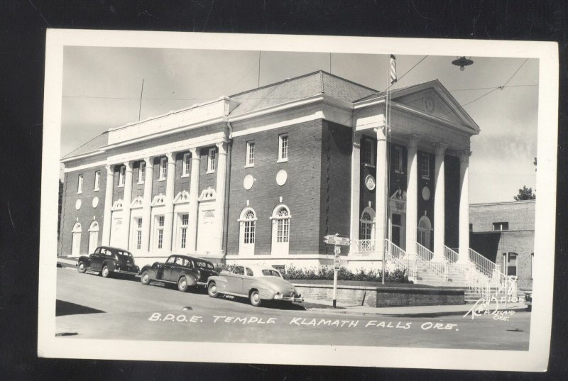 RPPC KLAMATH FALLS OREGON BPOE TEMPLE 1940;s CARS REAL PHOTO POSTCARD