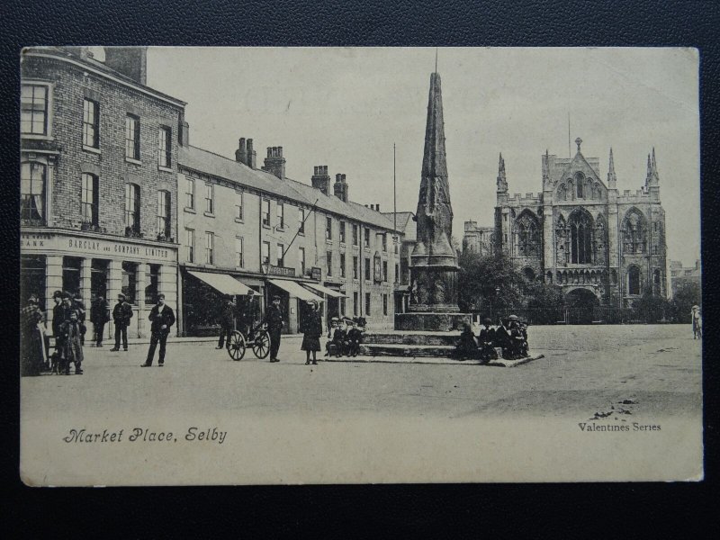 North Yorkshire SELBY Market Place Animated Scene c1905 Postcard by Valentine