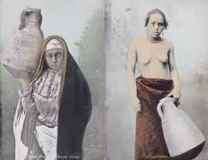 Nude Egyptian Water Carrier Risque Antique 2x Postcard