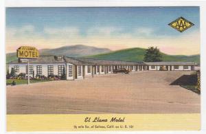 El Llano Motel Salinas California US 101 linen postcard