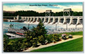Vintage 1940's Postcard Panoramic View of the Bonneville Dam Oregon-Washington