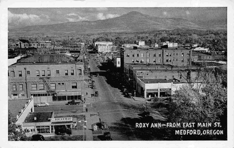 Roxy Ann from East Main Street Medford Oregon 1940s postcard