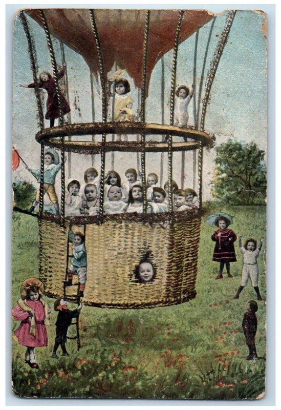 1915 Birth Hot Air Balloon Ladder Phillipsport New York NY Antique Postcard