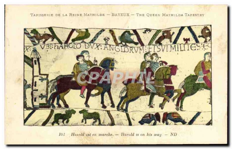 Postcard Old Bayeux Tapestry Harold Reine Mathilde is on