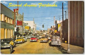 Second Avenue FAIRBANKS Alaska Street Scene 1950s Cars 1958 Vintage Postcard