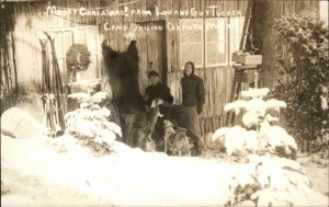 Oxford Maine ME Camp Ohuivo Skis Dead Bear Dogs Lou & Guy Tucker c1950 RPPC
