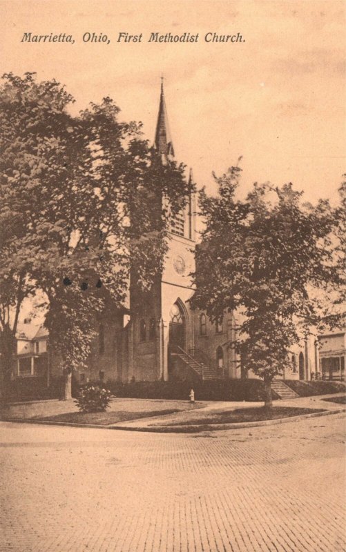 Vintage Postcard 1910's First Christ United Methodist Church Marietta, Ohio OH