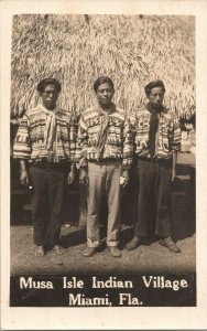 RPPC Vintage Real Photo Postcard Three Seminole Indian Men Musa Isle Miami PC-6