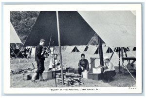 c1920 Slum Making Cooking Wood Tent Soldiers Bucket Camp Grant Illinois Postcard 