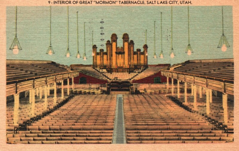 Vintage Postcard 1949 Interior Of Great Mormon Tabernacle Salt Lake City Utah UT