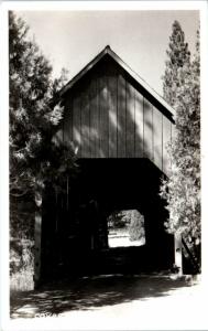 RPPC YOSEMITE NATIONAL PARK,  CA   Wawona COVERED BRIDGE c1950s  Postcard