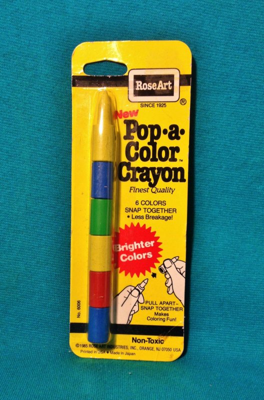 Vintage 1985 Rose Art Pop-A-Color Crayon RARE 6 Colors Snap Together Retro Kids