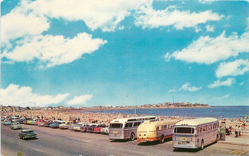 Autos Buses 1963 Hampton Beach New Hampshire Tichnor postcard 1606 