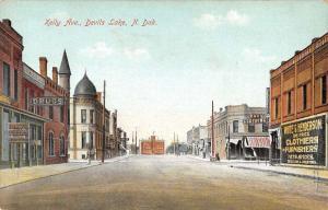 Devils Lake North Dakota Kelly Ave Street Scene Antique Postcard K35585