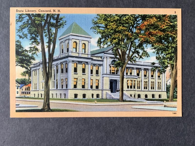 State Library Concord NH Linen Postcard H2156083417