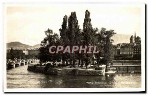 Old Postcard Ile Rousseau Geneva and Mont Blanc