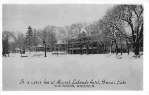 Moore's Lakeside Hotel Snow Brown's Lake Burlington Wisconsin RPPC postcard