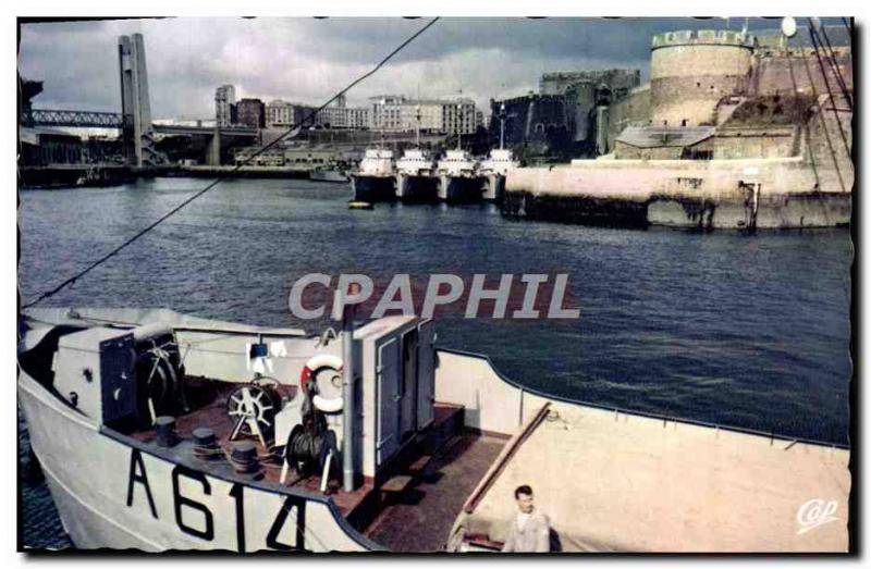 Modern Postcard Brest Recouvrance Bridge Patrol Boat Quay has