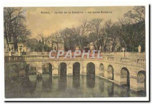 Nimes Old Postcard Fountain Gardens Roman baisn