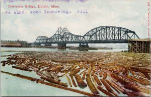 Interstate Bridge Duluth MN Minnesota Lumber Logs Kropp Postcard H8