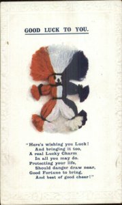 Good Luck To You Poem & Yarn Rag Doll c1910 Postcard