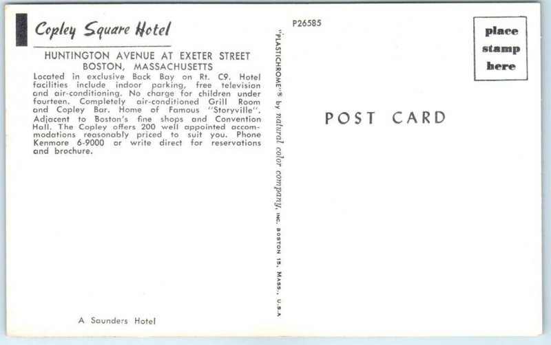 Postcard - Copley Square Hotel - Boston, Massachusetts