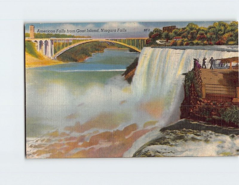 Postcard American falls from Goat Island, Niagara Falls, New York