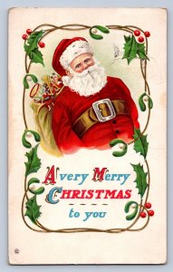 J99/ Santa Claus Christmas Postcard c1910 Large Belt Suit 414