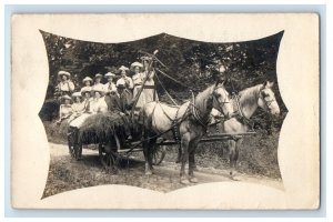 1908 Girls Hay Wagon North Bloomfield Ohio OH RPPC Photo Posted Antique Postcard