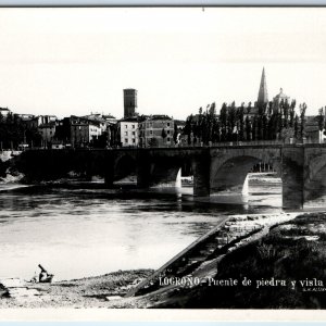 c1930s Logrono, Spain SHARP RPPC Puente de Piedra Bridge Ebro Photo Alsina A150