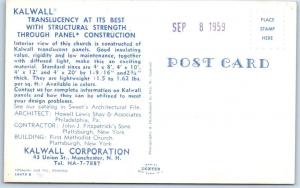 Advertising KALWALL CORPORATION Manchester, NH  Translucent Panels 1959 Postcard