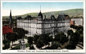 Windsor Hotel and Dominion Square Montreal Canada Trees & Building Postcard