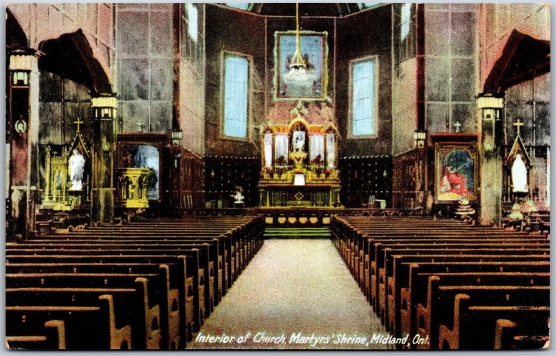 Postcard Midland Ontario c1920s Interior of Church Martyrs Shrine Simcoe County