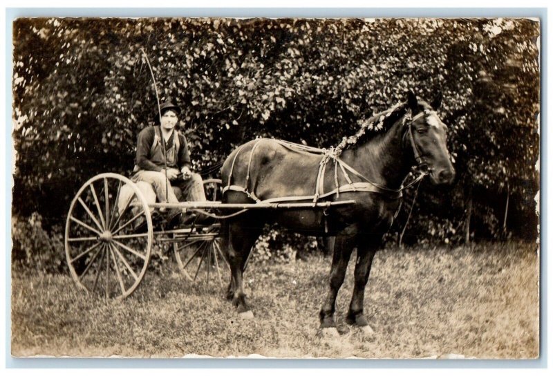 c1910's Horse Harness Racing Scene Field RPPC Photo Unposted Antique Postcard