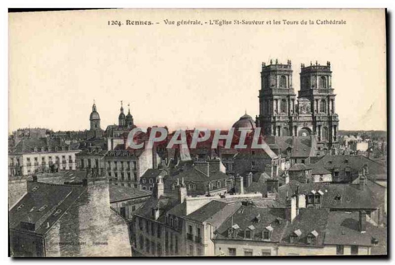 Old Postcard Rennes General view The Church of St. Savior and the Towers of t...