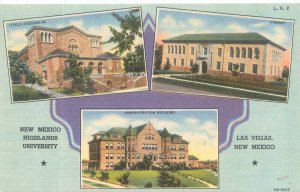 Las Vegas New Mexico NM Highlands University 3 Views Linen Postcard Unused