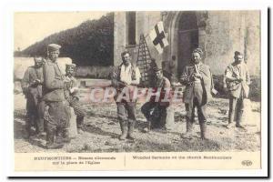 Neufmontiers Old Postcard German Wounded in the square of the Church (red cro...