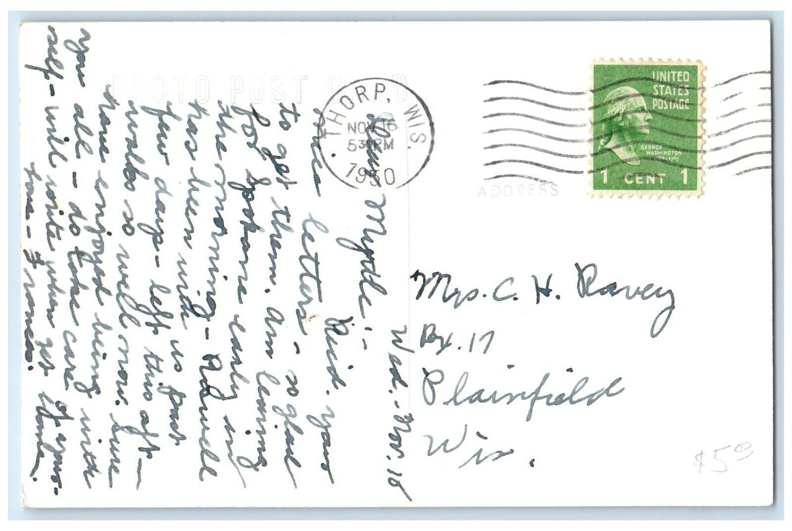 1950 High School Exterior Building Thorp Wisconsin Antique RPPC Photo