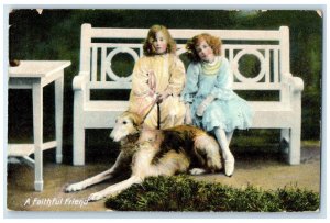 1908 A Faithful Friend Barzoi Dog Girls Atlantic City New Jersey NJ Postcard