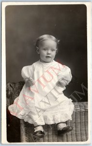 ID'd c1910s Adorable Little Girl SHARP RPPC Bright Blue Eye Cute White Baby A192