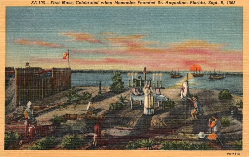 Vintage Postcard 1920's First Mass Celebrated Mendez Founded St. Augustine Fla.