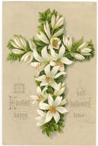 Vintage Embossed Easter Card, WHITE LILIES ON CROSS