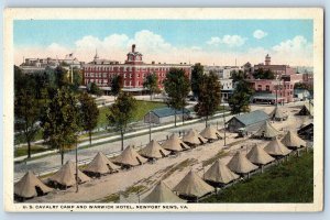 1920 Newport News Virginia Postcard US Cavalry Camp Warwick Hotel Building Road
