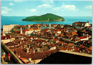 VINTAGE CONTINENTAL SIZE POSTCARD PANO VIEW OF DUBROVNIK CROATIA (YUGOSLAVIA)