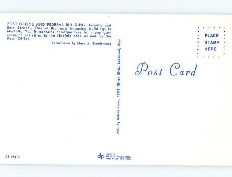 Pre-1980 POST OFFICE AND FEDERAL BUILDING Norfolk Virginia VA AF0892@