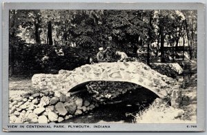 Vtg Plymouth Indiana IN Stone Bridge View In Centennial Park 1940s Old Postcard