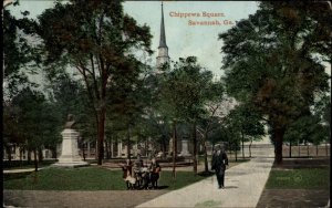 Savannah Georgia GA Chippewa Square Children on Corner c1910 Vintage Postcard