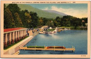 Postcard NY Lake George West End of Pergola Looking Toward Village