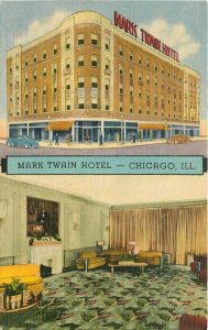 Chicago Illinois Mark Twain Hotel 1940s Teich linen Postcard 22-1038