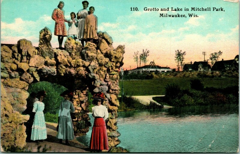 Vtg Tarjeta Postal C 1908 Gruta Y Lago En Mitchell Parque Milwaukee, Wi Nuevo